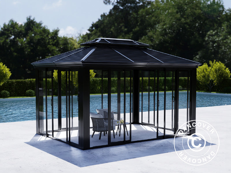 Gazebo San Bruno Alu+ w/sidewalls, 3x4 m, Black