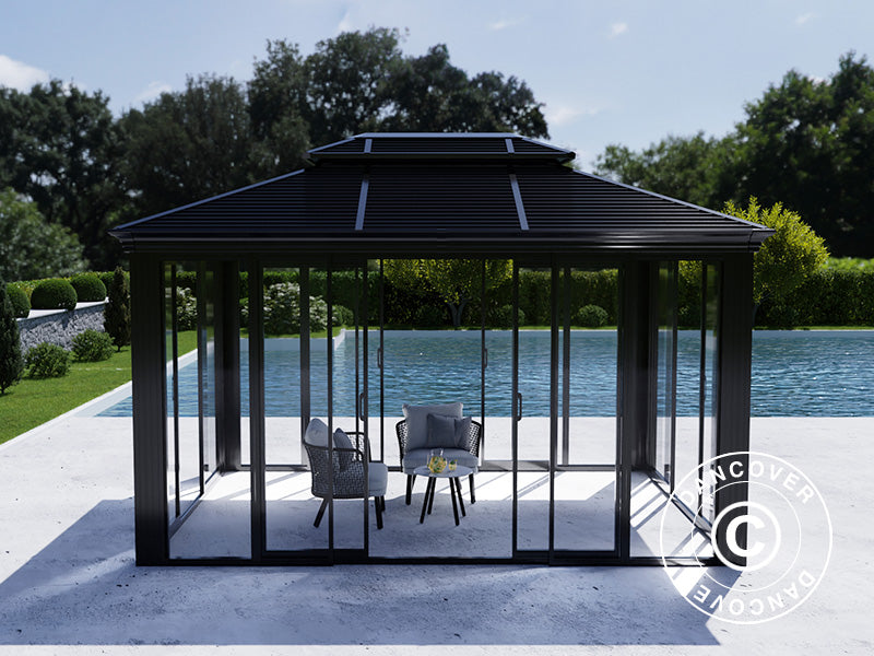 Gazebo San Bruno Alu+ w/sidewalls, 3x4 m, Black