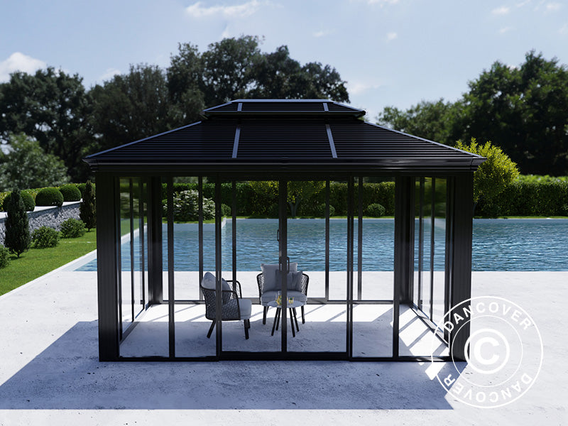 Gazebo San Bruno Alu+ w/sidewalls, 3x4 m, Black