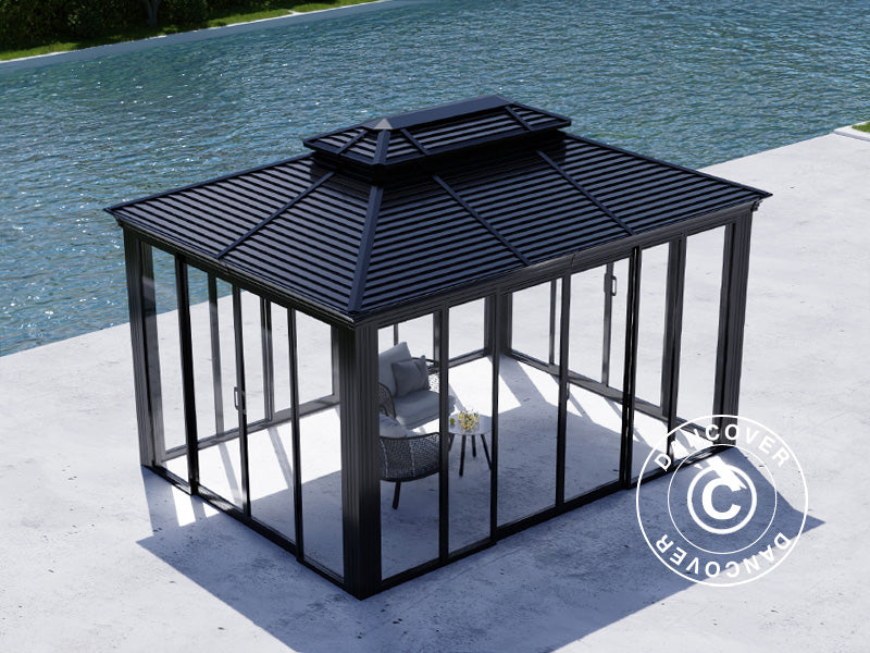 Gazebo San Bruno Alu+ w/sidewalls, 3x4 m, Black