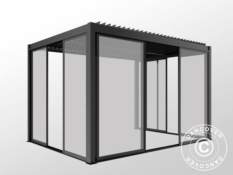 Bioclimatic pergola gazebo San Pablo Alu+ w/sliding doors, 3x4 m, Black