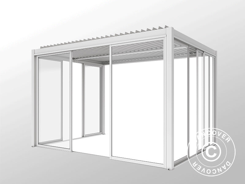 Bioclimatic pergola gazebo San Pablo Alu+ w/sliding doors, 3x4 m, White
