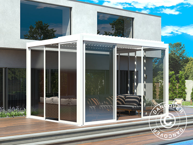 Bioclimatic pergola gazebo San Pablo Alu+ w/sliding doors, 4x4 m, White