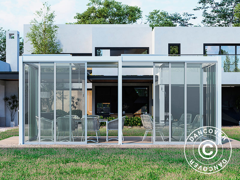 Bioclimatic pergola gazebo San Pablo Alu+ w/sliding doors, 4x5.8 m, White