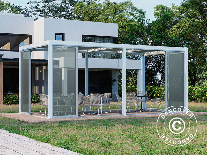 Bioclimatic pergola gazebo San Pablo Alu+ w/sliding doors, 4x5.8 m, White