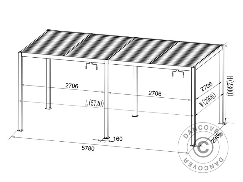 Bioclimatic pergola gazebo San Pablo Alu+, 3x5.8 m w/6 sidewall screens, White