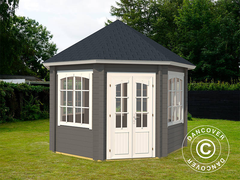 Wooden Gazebo Lorraine, octagonal 3.47x3.47x3.45 m, 44 mm, Dark Grey