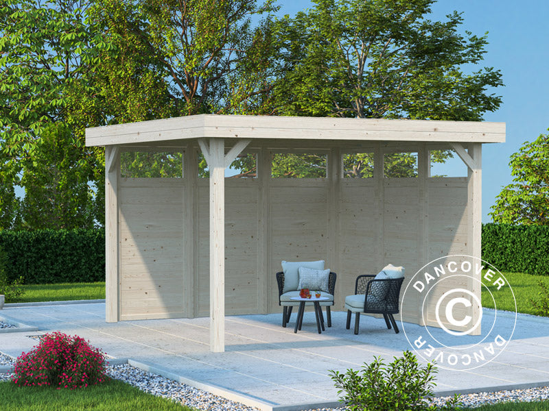 Wooden Gazebo w/2 sidewalls, 3.49x3.49x2.54 m, 12.2 m², Natural