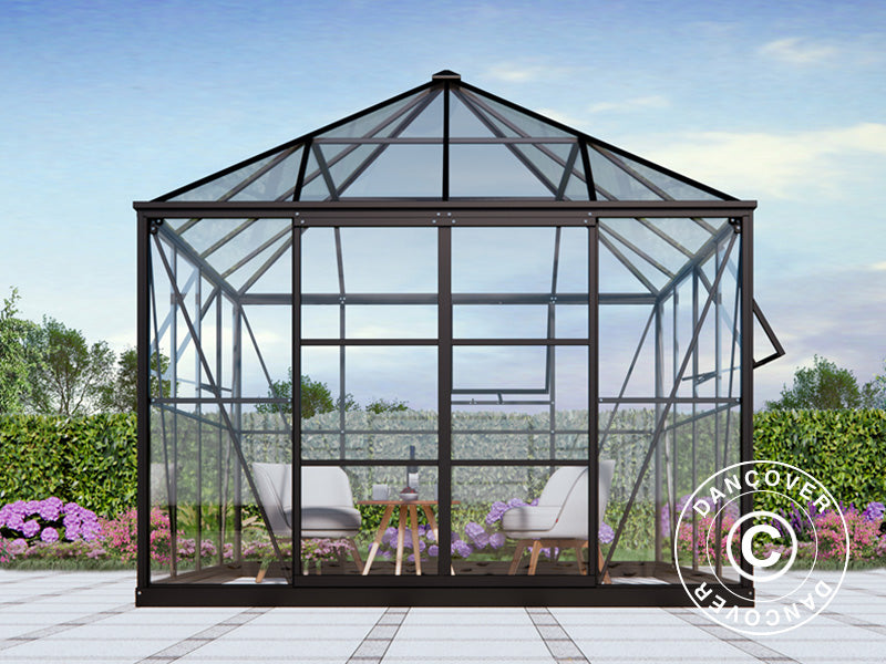 Orangery, gazebo glass 8.06 m², 2.82x2.86x2.8 m w/base, Black