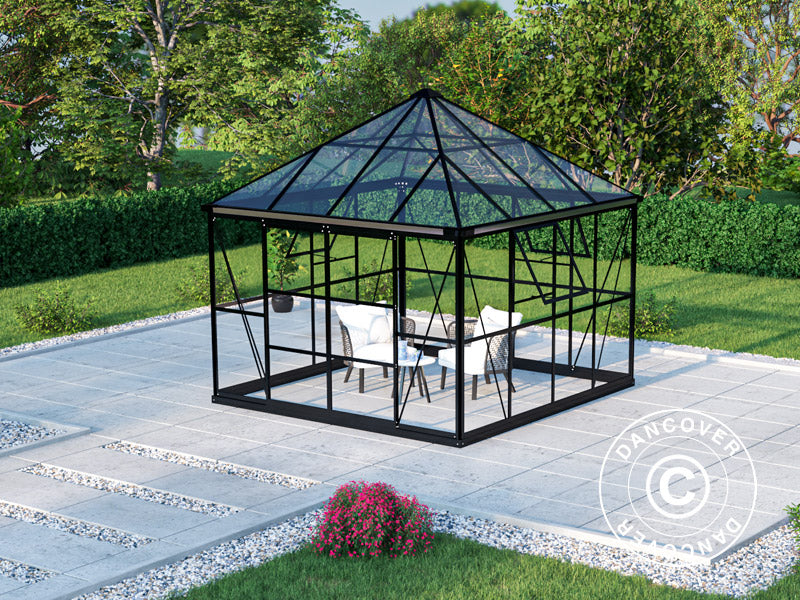 Orangery, gazebo glass 8.06 m², 2.82x2.86x2.8 m w/base, Black