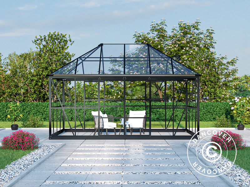 Orangery, gazebo glass 12 m², 4.2x2.86x2.84 m w/base, Black