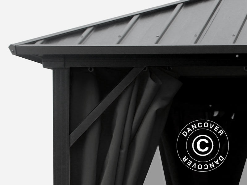 Gazebo San Francisco w/curtains and mosquito net, 3.65x4.85 m, Black