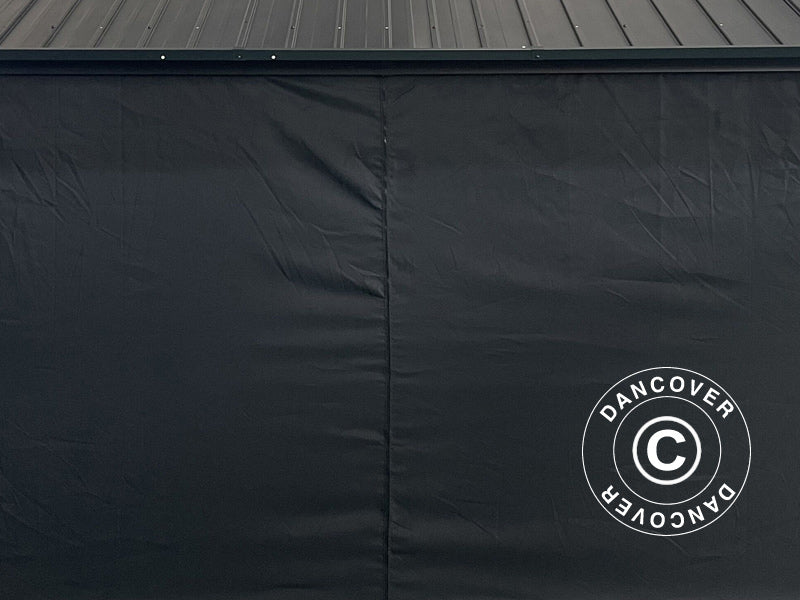 Gazebo San Bernardino w/curtains and mosquito net, 3.65x4.85 m, Black