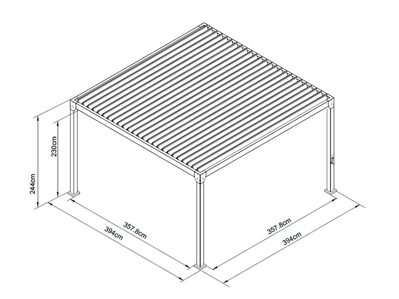 Bioclimatic pergola gazebo Monterey, 4x4 m, w/curtains and mosquito net, Black