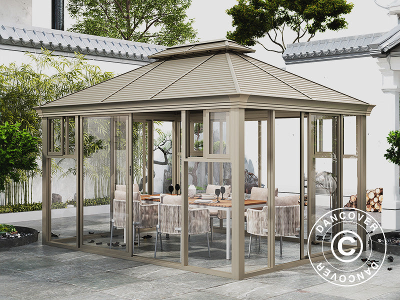 Gazebo San Bruno w/polycarbonate sidewalls, 3x4 m, Brass