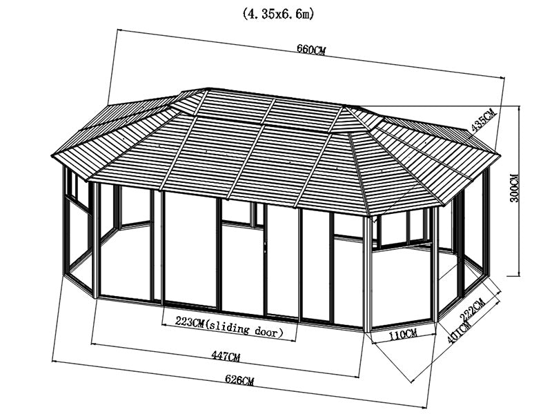 Gazebo San Bruno w/polycarbonate sidewalls, octagonal 4.35x6.6 m, Brass