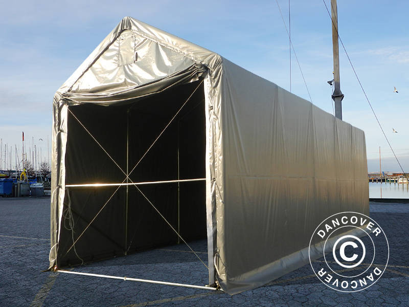 Storage shelter PRO XL 4x10x3.5x4.59 m, PVC, Grey
