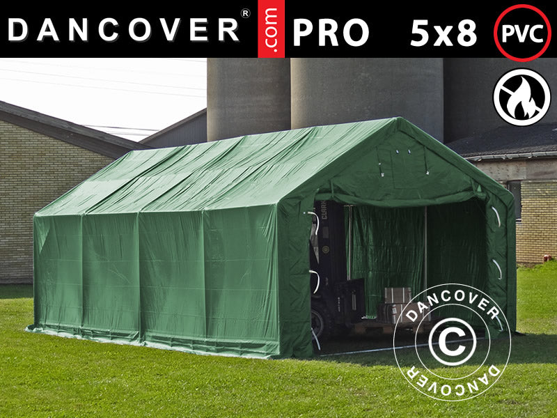 Storage shelter PRO 5x8x2x3.39 m, PVC, Green