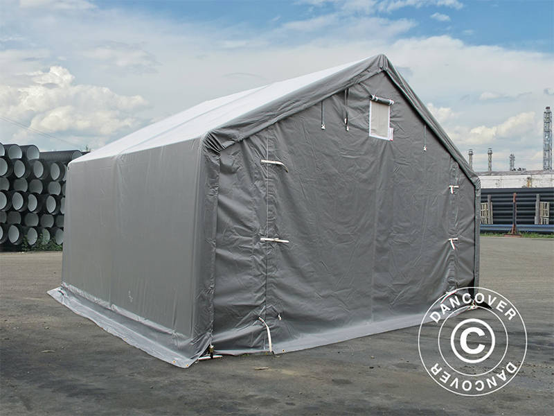 Storage shelter PRO 5x4x2x3.39 m, PVC, Grey