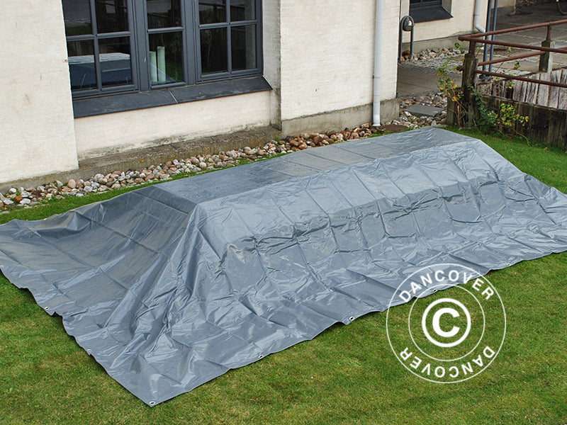 Tarpaulin 8x14 m, PVC 600 g/m², Grey, Flame retardant