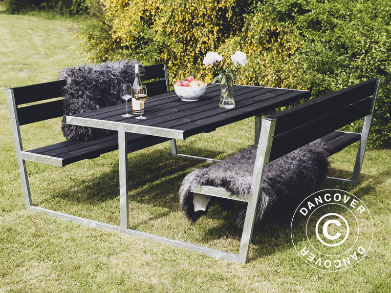 Picnic table w/backrest, 2.05x1.8x0.85 m, Black