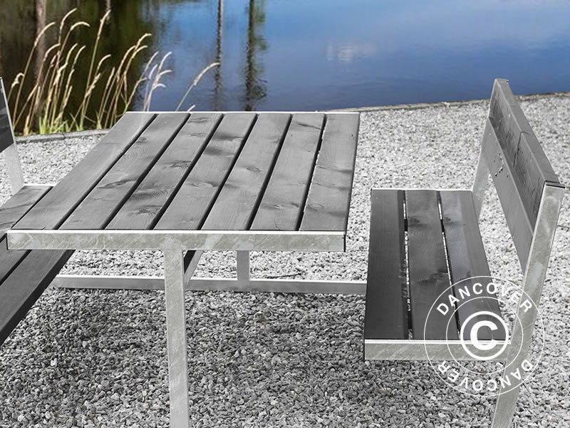Picnic table w/backrest, 2.05x1.8x0.85 m, Black
