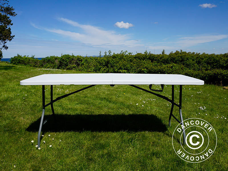 Party package, 1 folding table (180cm) + 8 chairs, Light grey/White