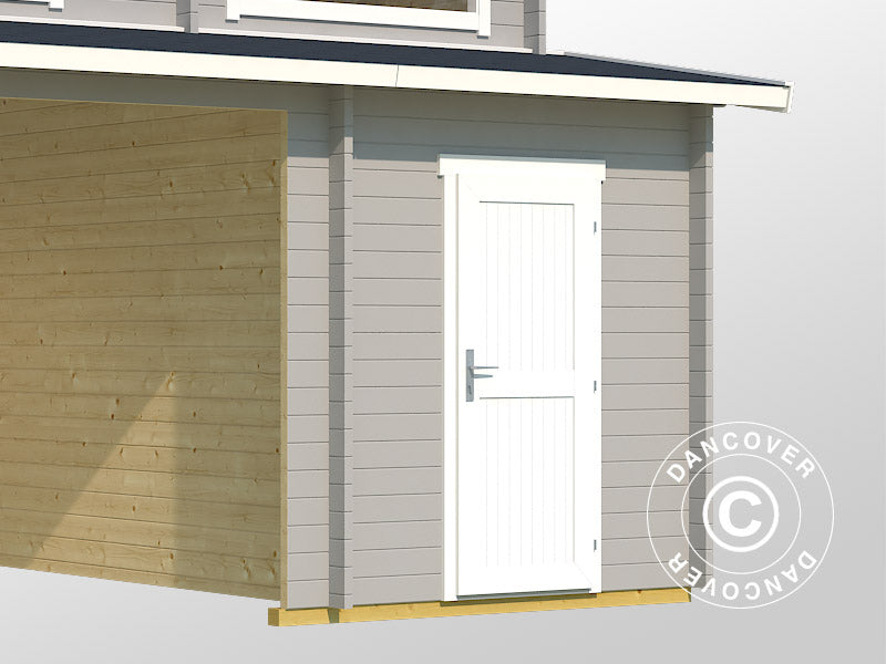 Wooden double garage, carport Vaasa, 7.8x5.2x3.21 m, 44 mm, Light grey