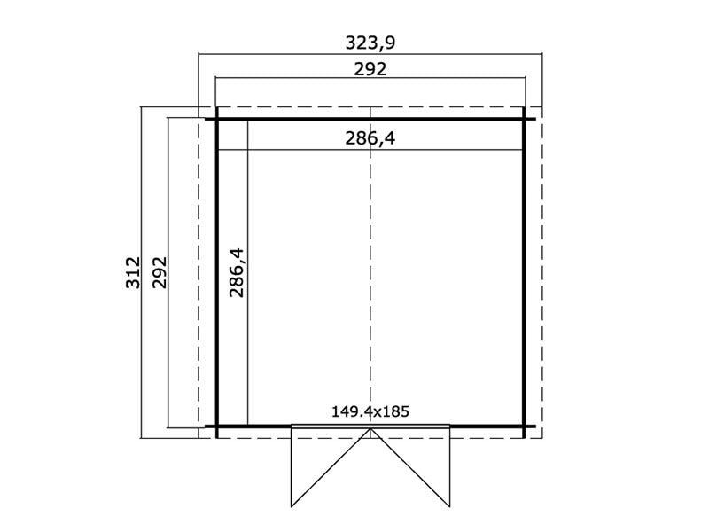 Wooden Shed Trondheim 2.92x2.92x2.22 m, 28 mm, 8.5 m², Natural