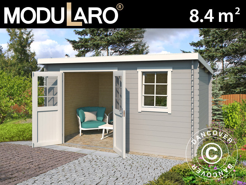 Wooden Shed Asker 3.8x2.3x2.11 m, 28 mm, 8.4 m², Light Grey