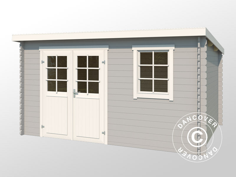 Wooden Shed Asker 3.8x2.3x2.11 m, 28 mm, 8.4 m², Light Grey