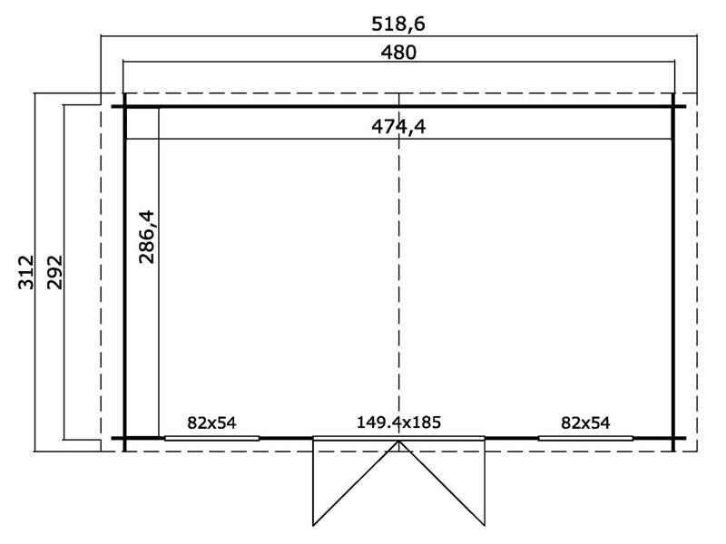 Wooden shed, cabin Sandvika 4.8x2.92x2.45 m, 28 mm, 13.59 m², Natural