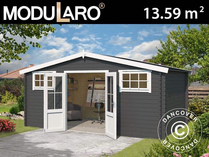 Wooden shed, cabin Sandvika 4.8x2.92x2.45 m, 13.59 m², 28 mm, Dark Grey