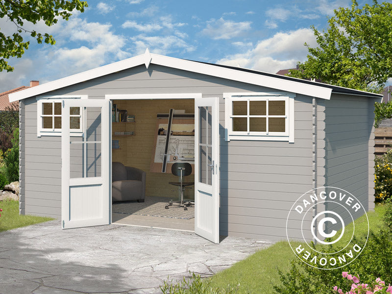 Wooden shed, cabin Sandvika 4.8x2.92x2.45 m, 28 mm, 13.59 m², Light Grey