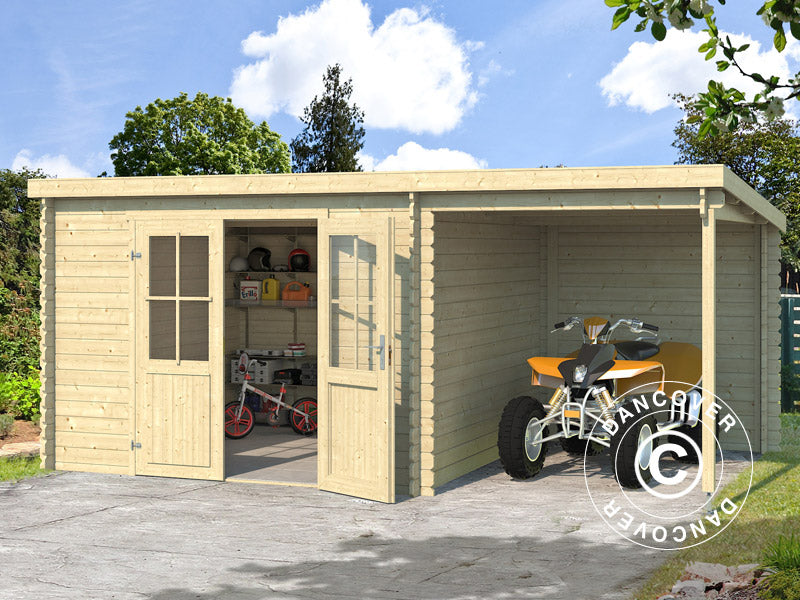 Wooden Shed Tartu w/ overhang 4.81x2.92x2.11 m, 28 mm, 13.6 m², Natural