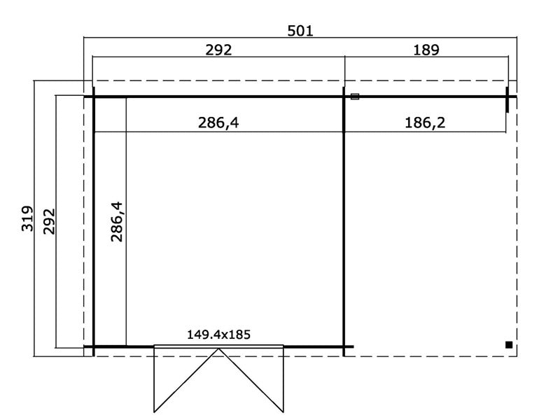 Wooden Shed Tartu w/ overhang 4.81x2.92x2.11 m, 28 mm, 13.6 m², Natural