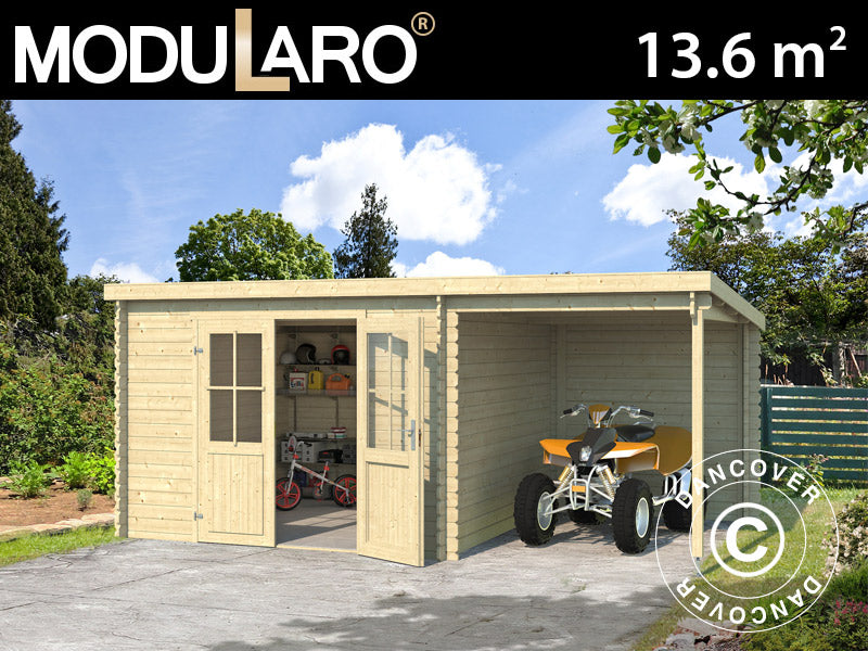 Wooden Shed Tartu w/ overhang 4.81x2.92x2.11 m, 28 mm, 13.6 m², Natural