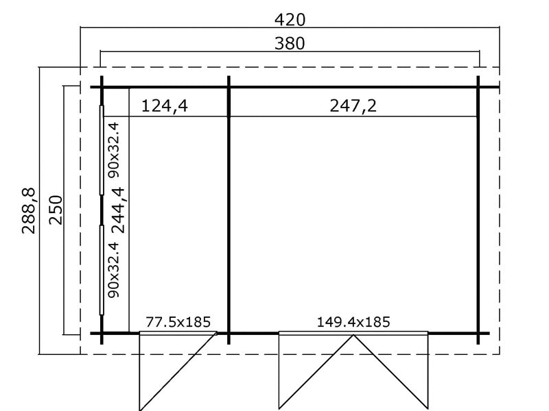 Wooden Shed Narva 3.8x2.5x2.39 m, 28 mm, 9.3 m², Dark Grey