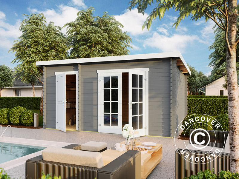 Wooden Shed, cabin Riga 4.25x2.8x2.22 m, 34 mm, 11.3 m², Light Grey