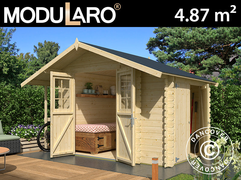 Wooden Shed Moss w/overhang, 3.2x2x2.28 m, 19 mm, 4.87m², Natural