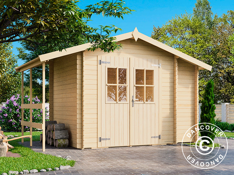 Wooden Shed Moss w/overhang, 3.2x2x2.28 m, 19 mm, 4.87m², Natural