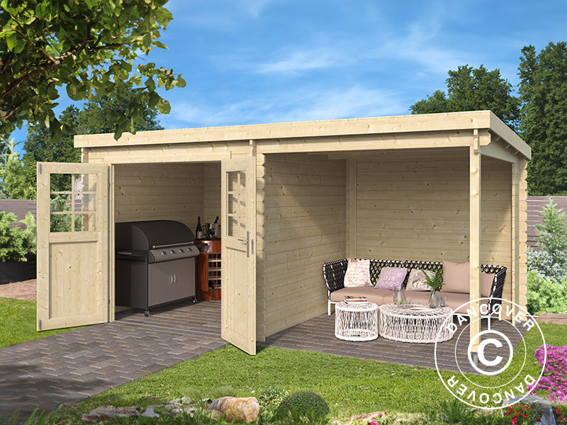 Wooden Shed Lahti w/overhang 4.24x2.2x2 m, 28 mm, 8.9 m², Natural