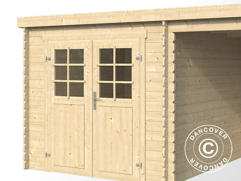 Wooden Shed Lahti w/overhang 4.24x2.2x2 m, 28 mm, 8.9 m², Natural
