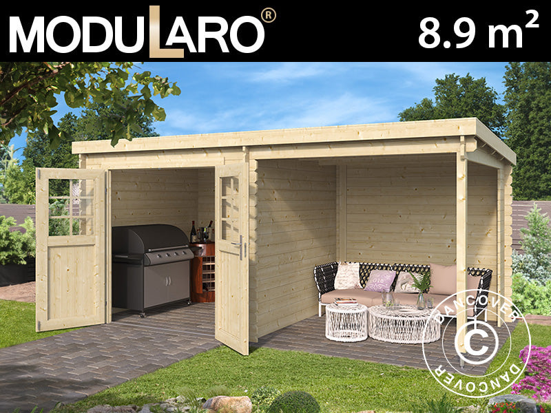 Wooden Shed Lahti w/overhang 4.24x2.2x2 m, 28 mm, 8.9 m², Natural