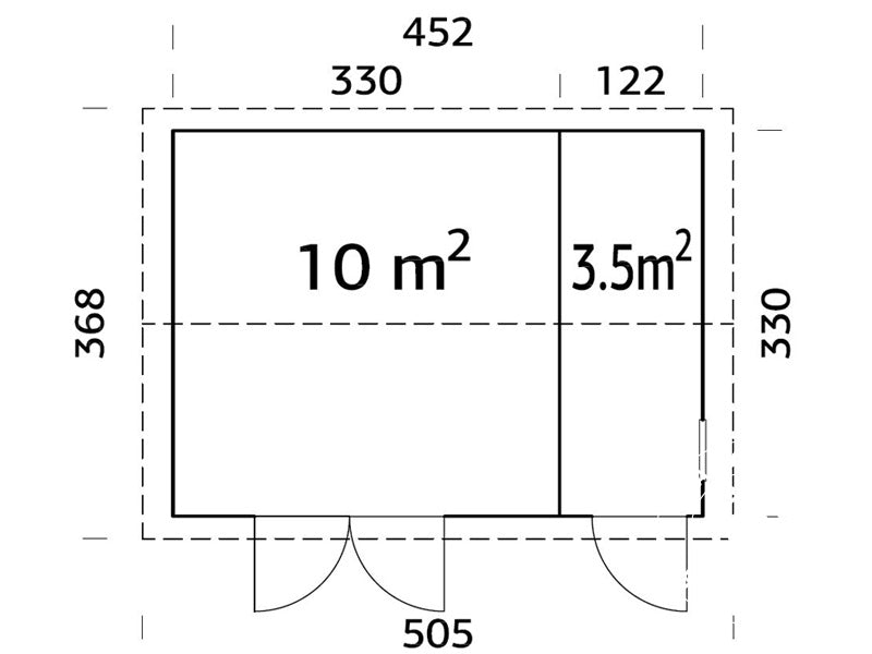 Wooden shed w/floor, 4.52x3.3x2.61 m, 13.5 m², Natural