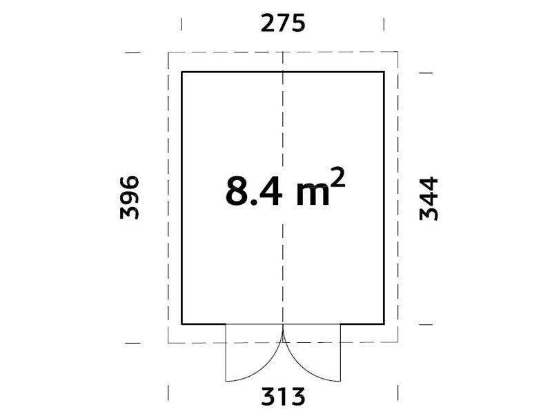 Wooden shed w/floor, 2.75x3.44x2.67 m, 8.4 m², Natural
